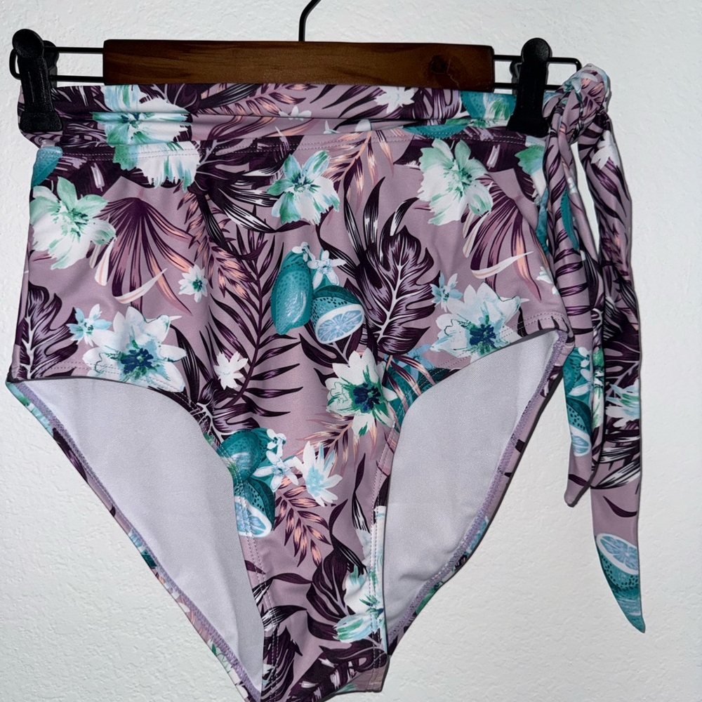 Tropical Print High-Waisted Bikini Bottom
